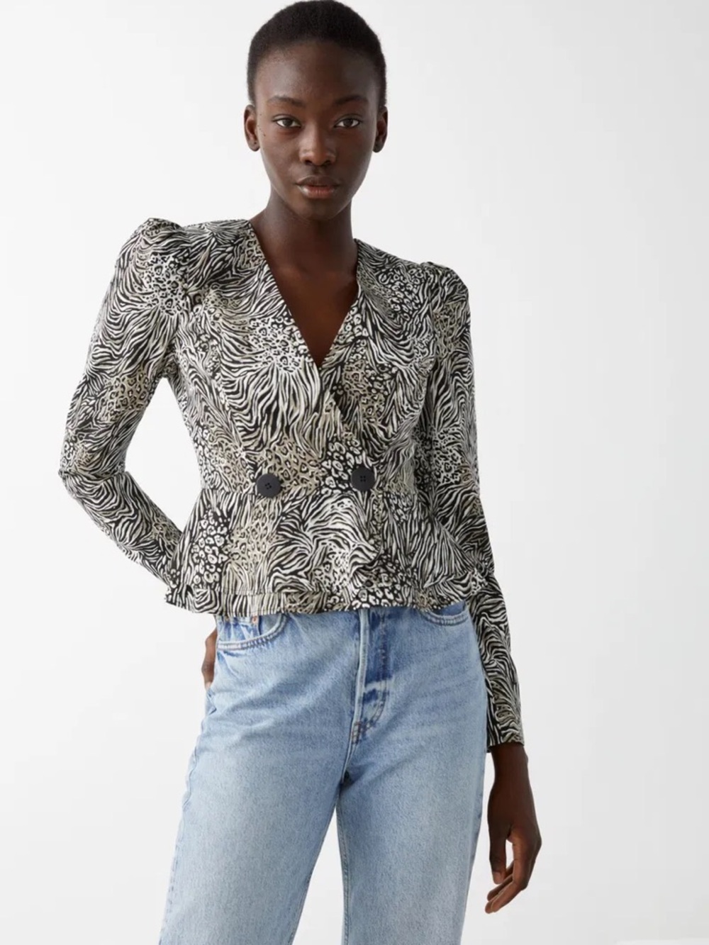 & Other Stories Peplum Duo Button Wrap Blouse
